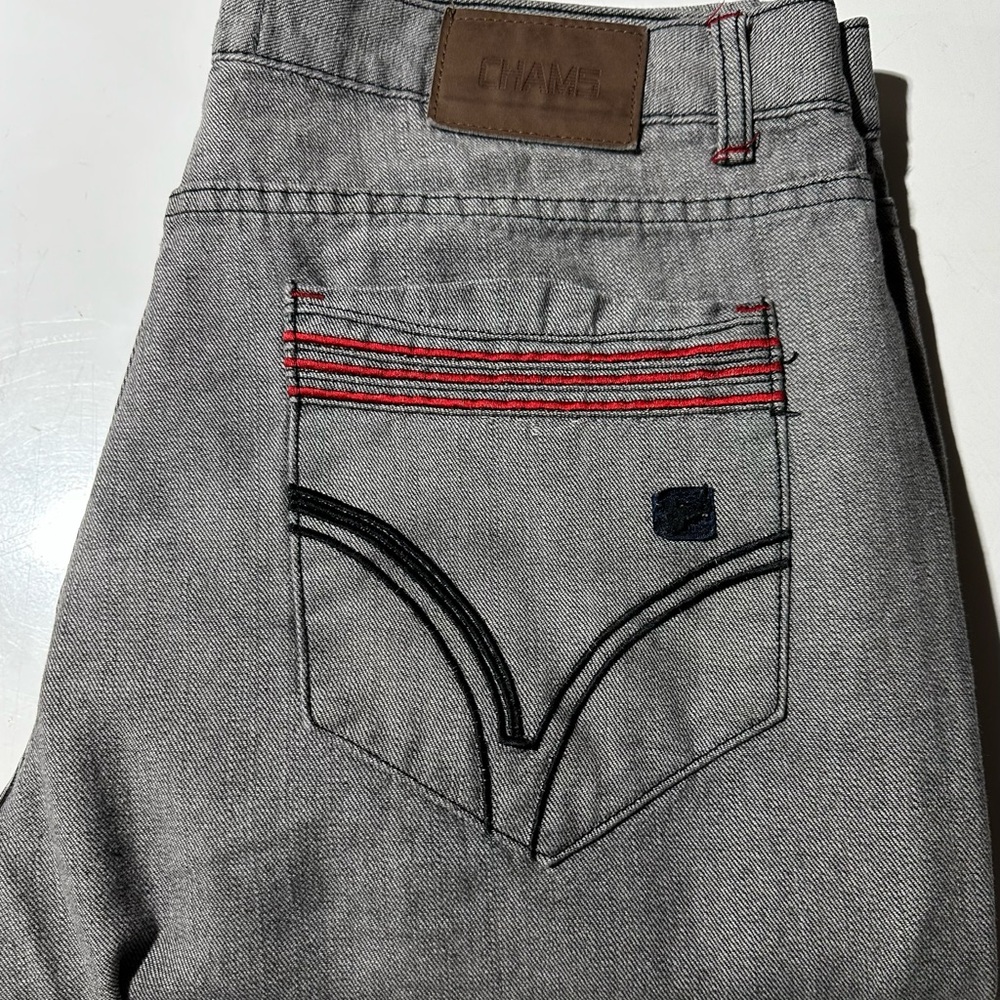 Y2K Champs Gray Jeans with Red and Black Details